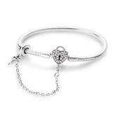 Cœur Enchanté | Bracelet en Argent avec Charme Cadenassé et Strass Roses