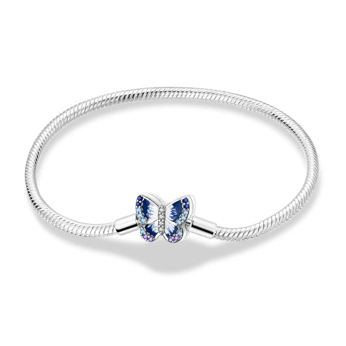 Éclat Papillon | Bracelet en Argent avec Papillon Bleu et Strass Multicolores