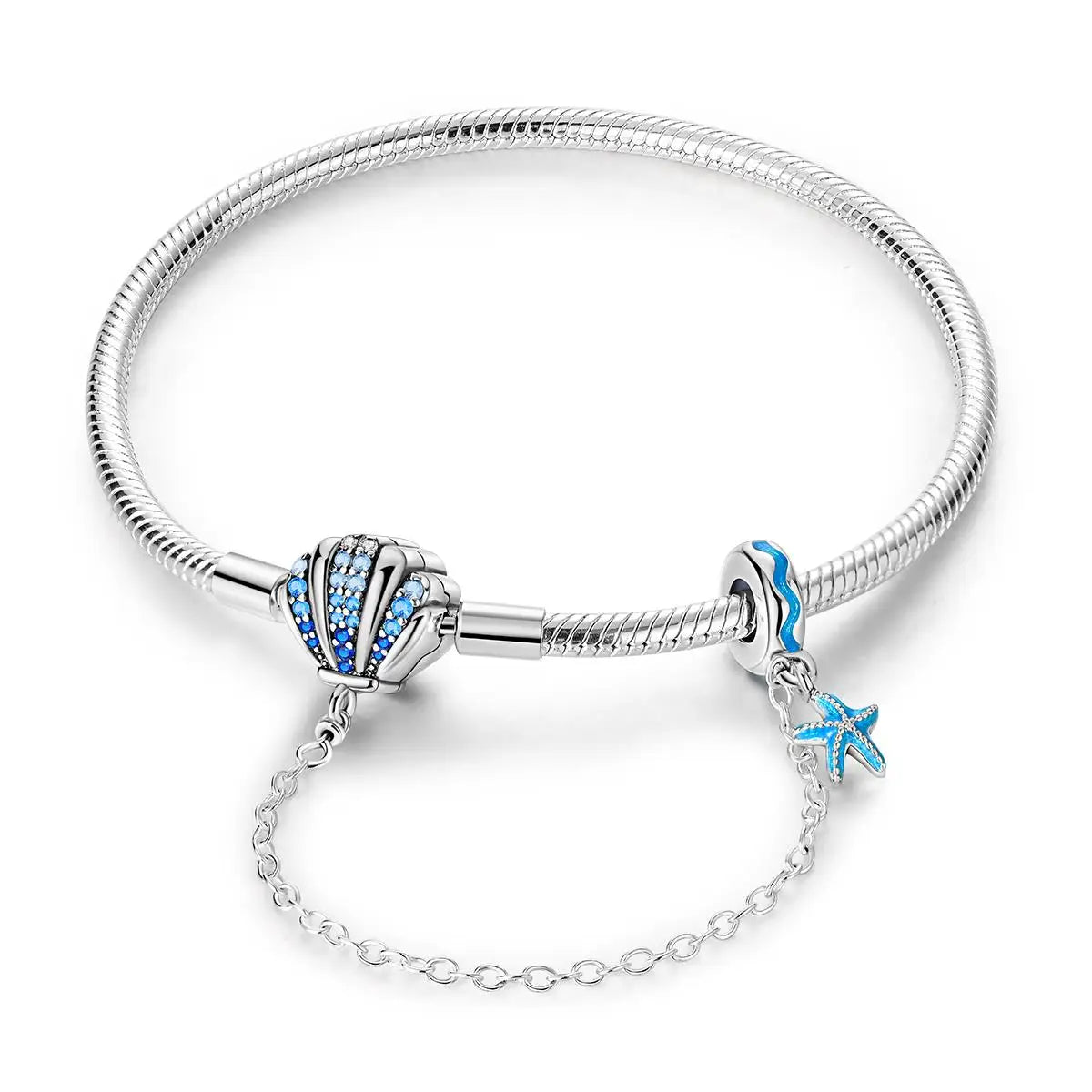 Éclat Marin | Bracelet en Argent avec Coquillage Bleu