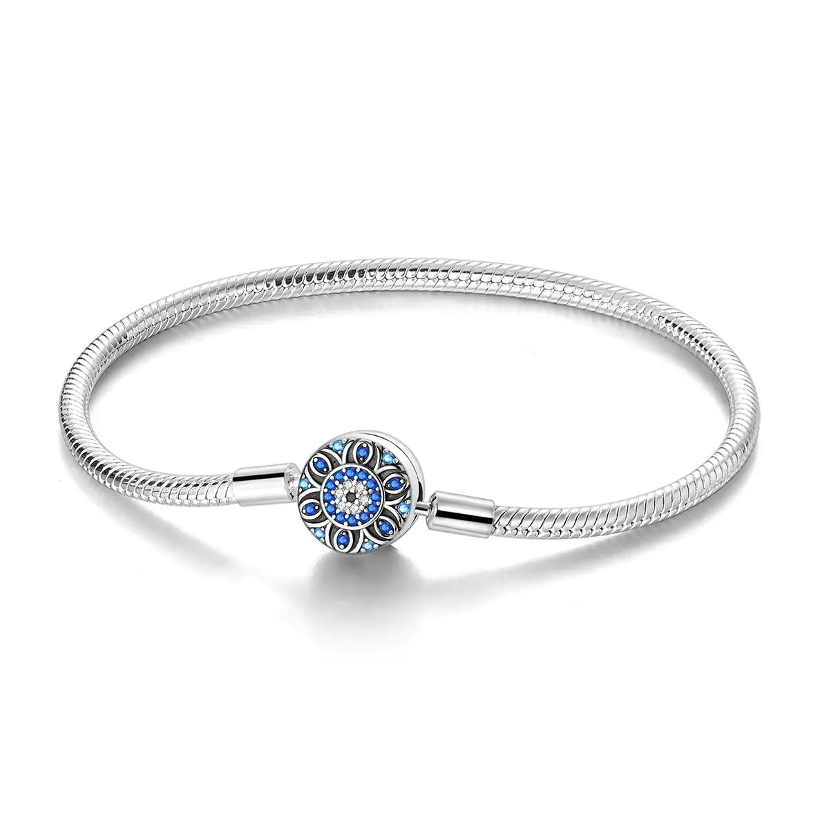 Éclat Saphir | Bracelet en Argent avec Détails Bleu Profond et Strass Étincelants