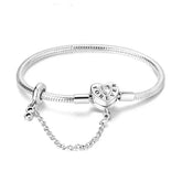 Cœur Inoubliable | Bracelet en Argent avec Cœur Gravé "Forever" et Chaîne de Sécurité