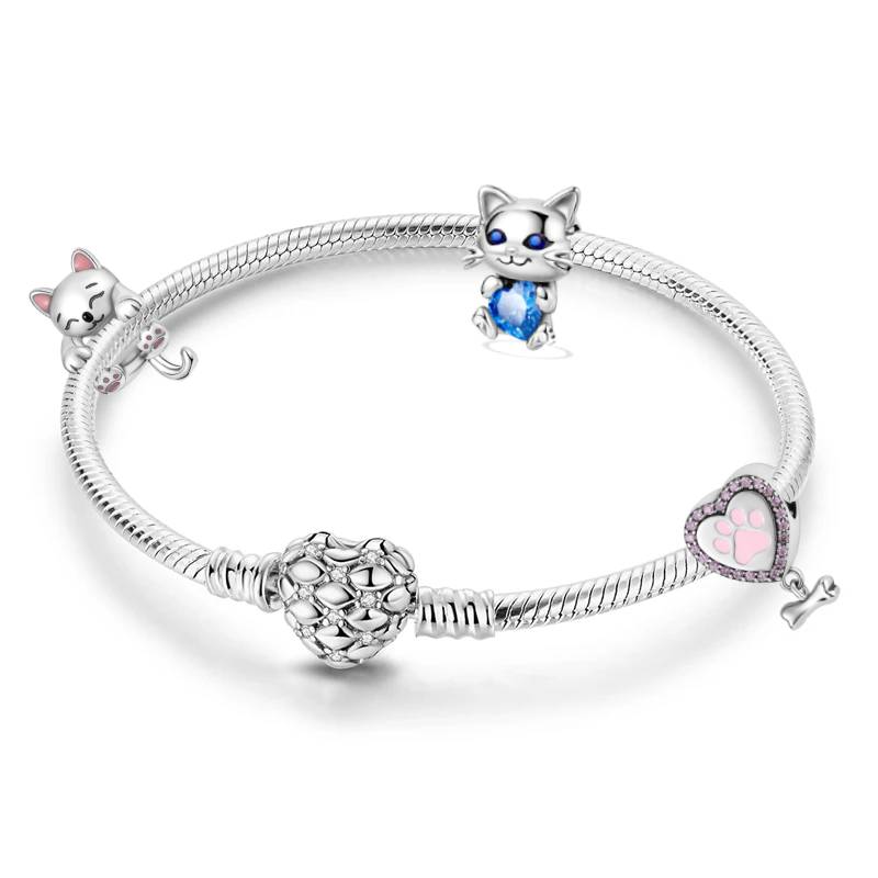 Ensemble Félin d'Amour - Bracelet avec 3 Charms Chats Élégants