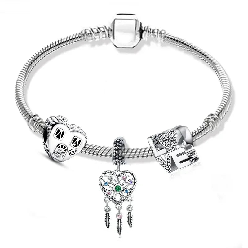 Ensemble Amour Rêvé - Bracelet avec 3 Charms de Rêves et d'Amour